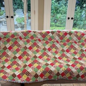Vintage Handmade Quilt Red Green Reversible Blue Red